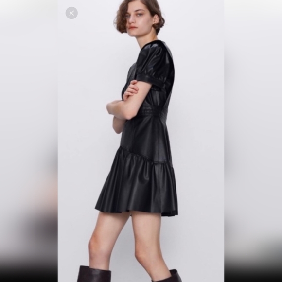Zara black faux leather ruffled mini - Picture 4 of 9